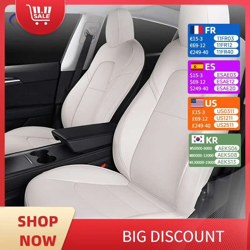 

Leather Car Seat Covers for Tesla Model Y Model 3 Highland Customized Car Seat Cover White Black Breathable and Waterproof