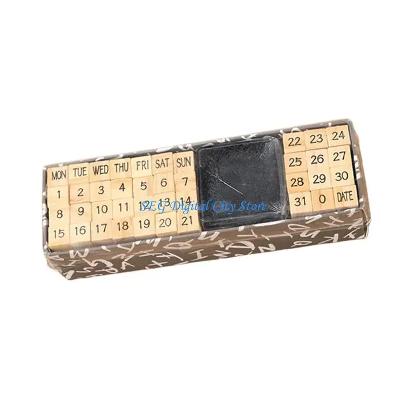 Picture 4: U75B 40Pcs Wooden Letter Number Stamps Multipurpose Design For DIY Crafting Office Use Includes Letters Numbers And Inks Pad