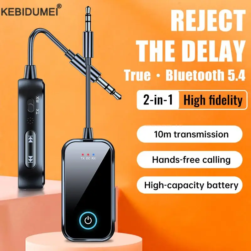 

2 In 1 Bluetooth 5.4 Audio Transmitter Receiver 3.5mm AUX Jack Airplane Wireless Adapter Mic For TV Car kit Speaker PC Headphone