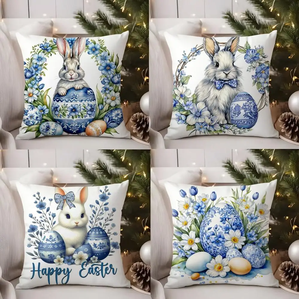 

Easter Rabbit Cute Cushion Cover Short Plush Double-sided Print Square Throw Pillow Covers Sofa Home Cushion Decor