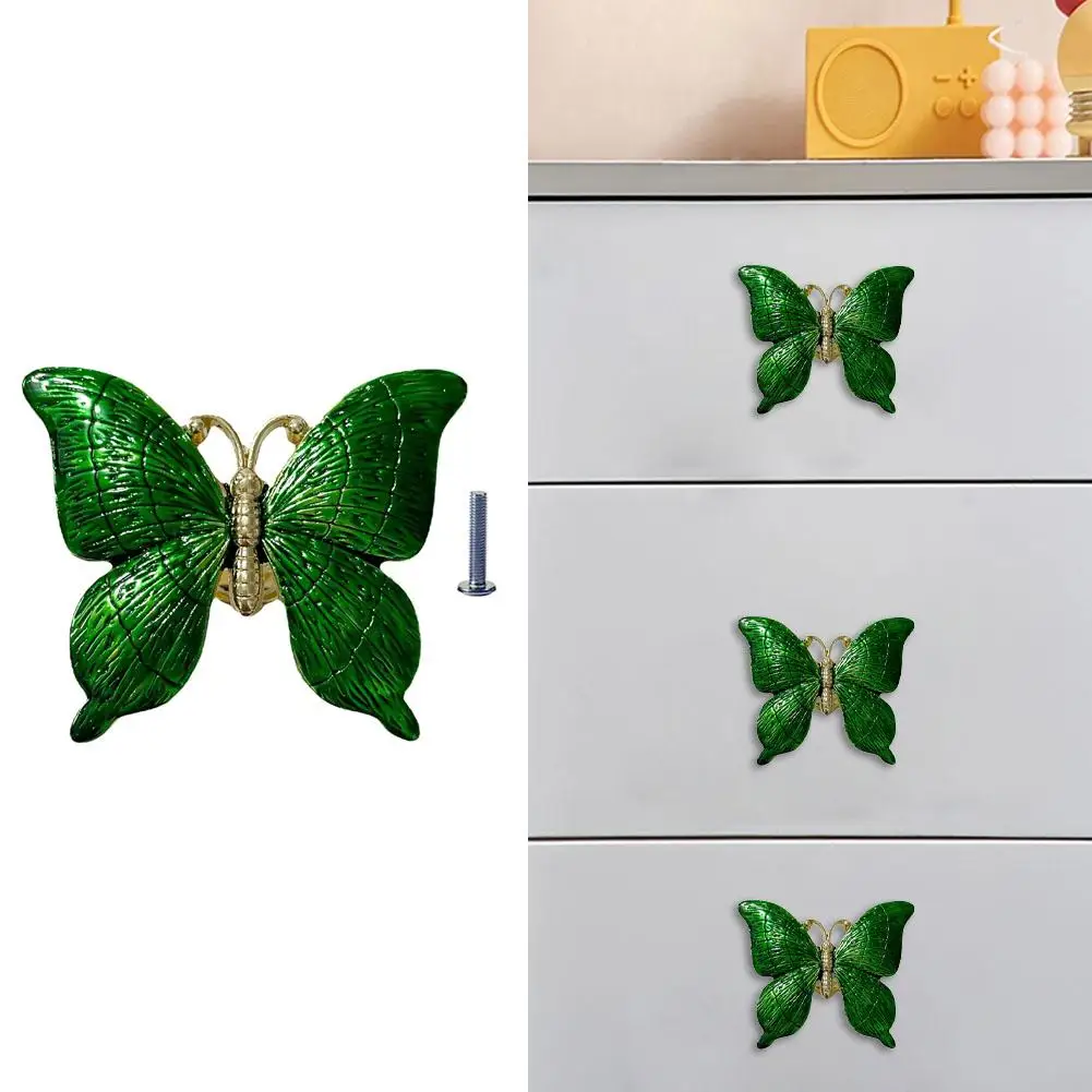 Decorative Pulls Green Gold Butterfly Drawer Pulls Charming Decor Easy Installation Intricate Design Rust Resistant