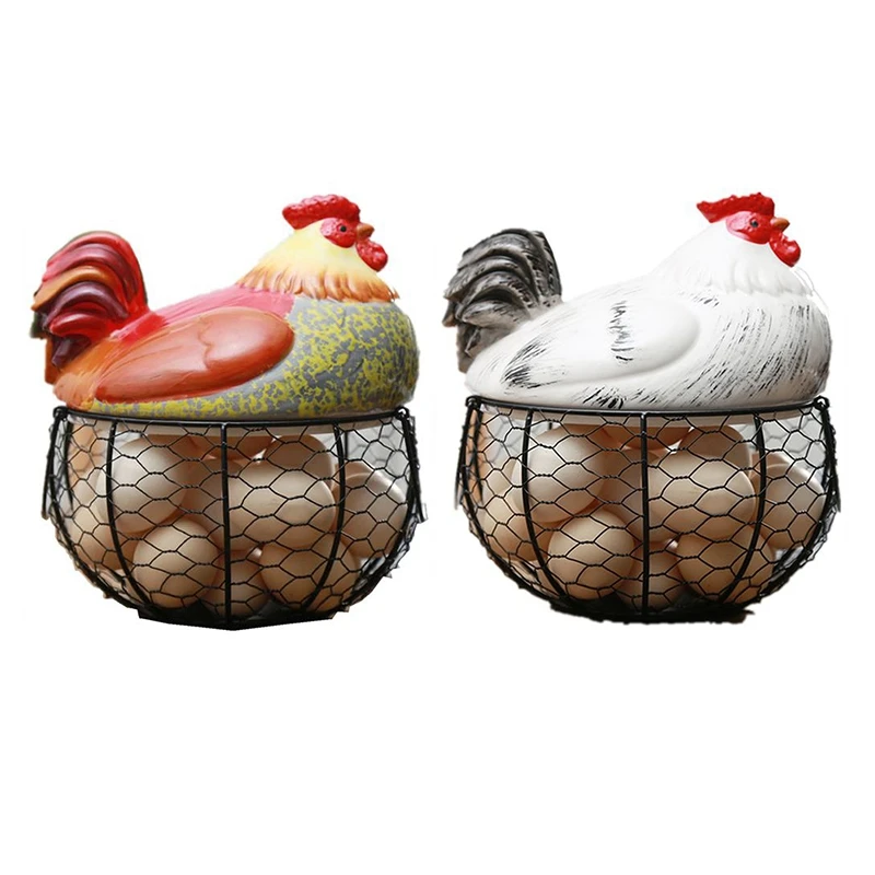 Imagem -06 - Suporte de Ovos de Cerâmica para Frango Cesta Arame Coleção de Cestas de Frutas Ornamentos de Galinha Decoração de Cozinha Armazenamento 19cm x 22cm