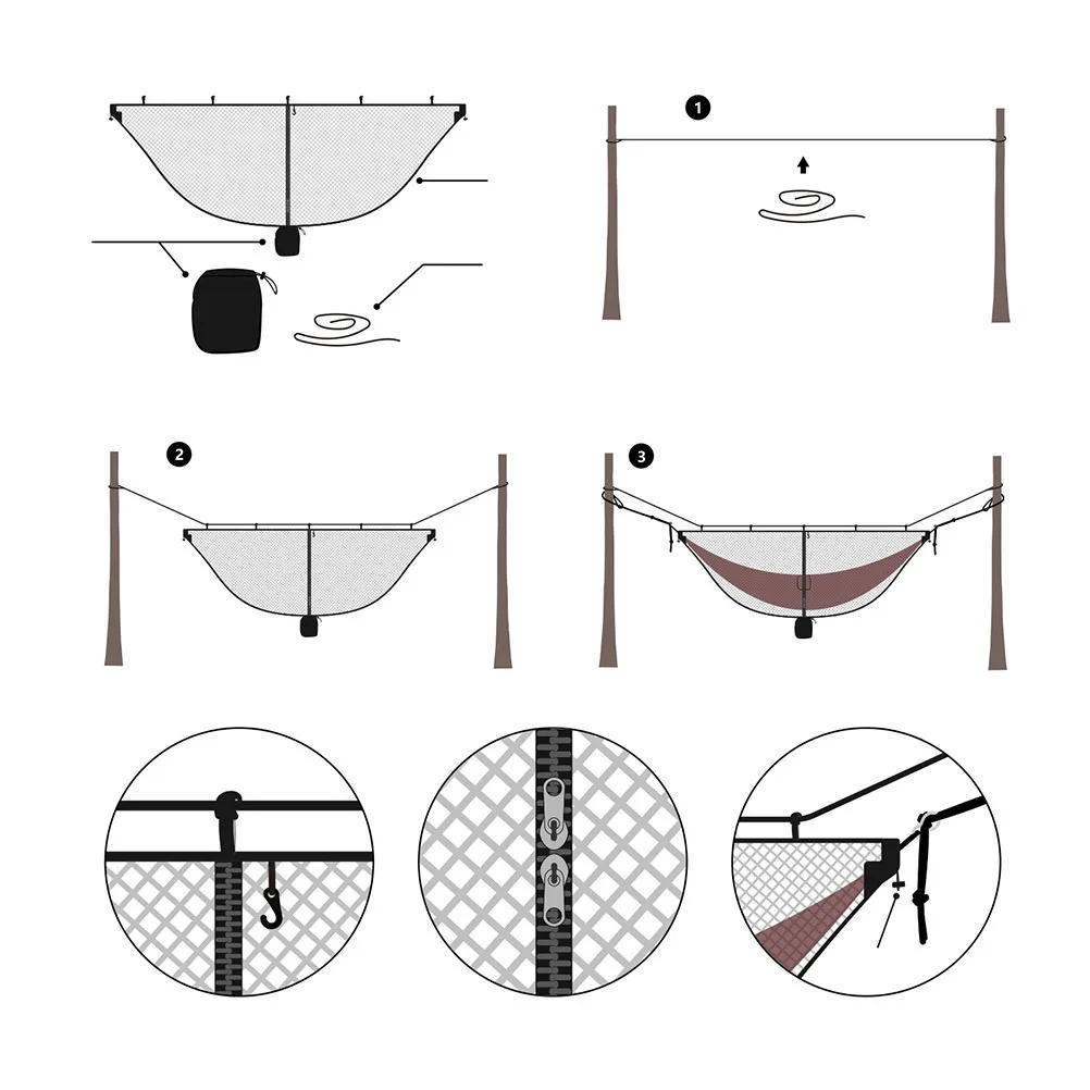 Filet de hamac de Camping noir, léger, installation rapide, maille en Polyester exclusive, Protection 360, filet confortable pour Ventilation