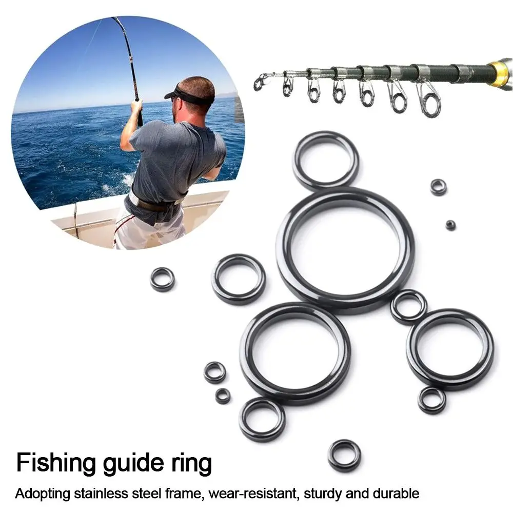 5pcs Fishing Rod Guides Ring Wear Resistant Ceramic Guide Ring Rod Repair Replacement Kit Alconite Ring Black Tip Repair Kit