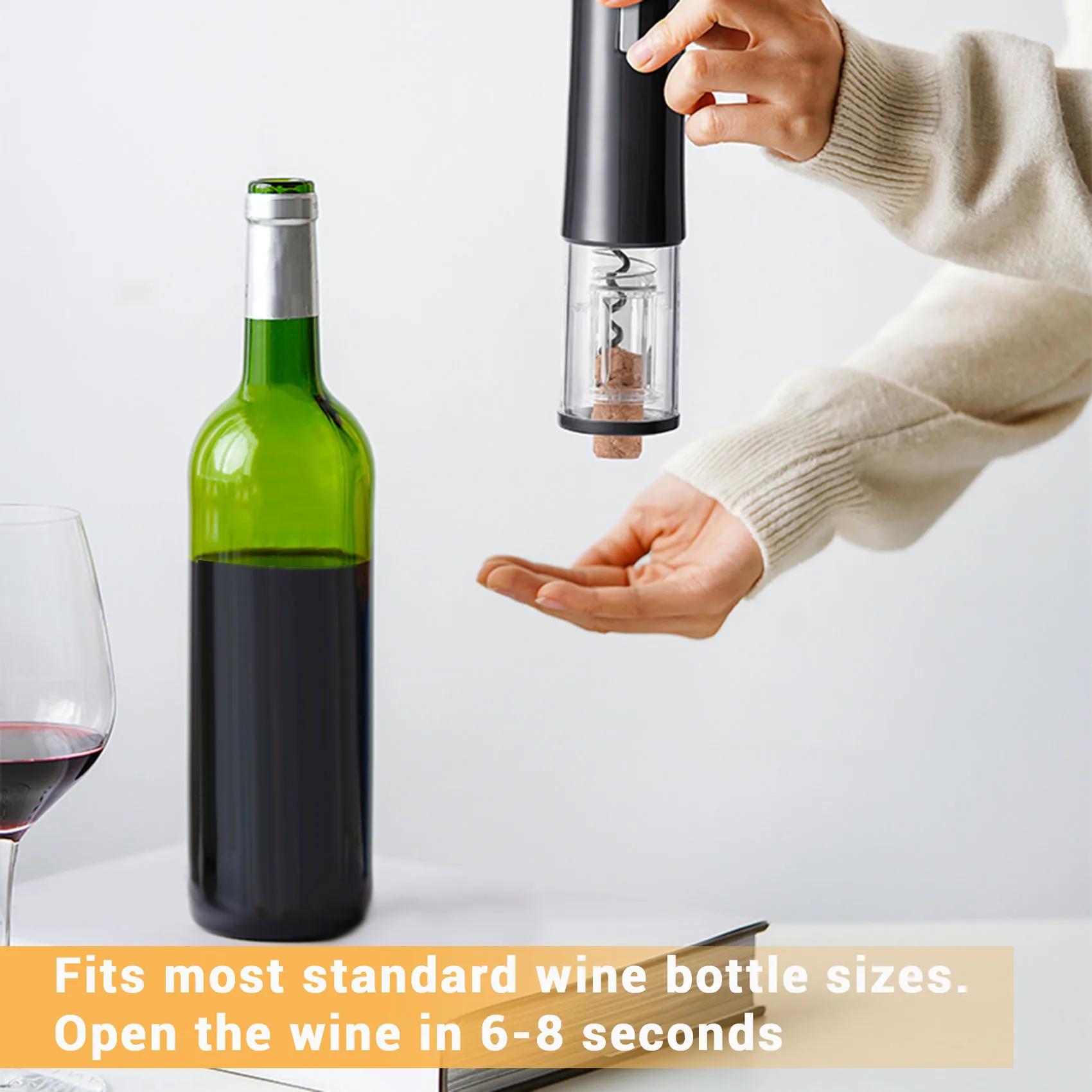 Smart Electric Wine Opener Corkscrew Cordless Automatic Corkscrew Wine Bottle Openers Dry Battery Kitchen Tool Black