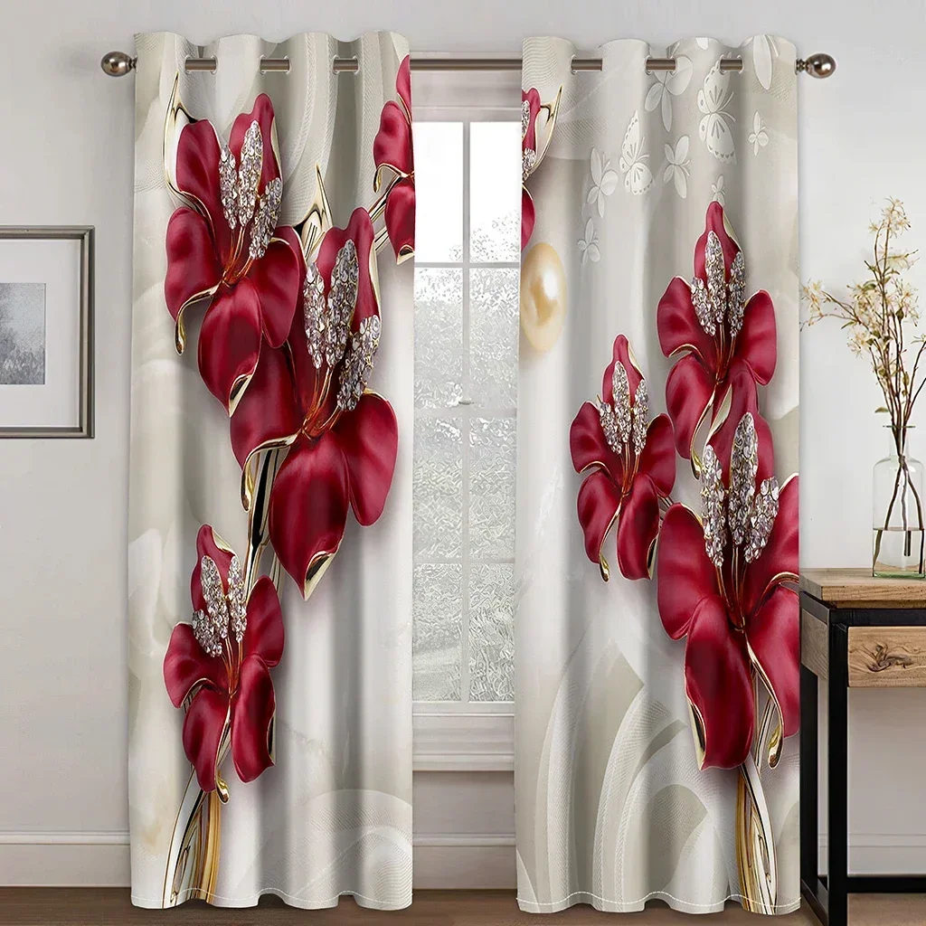 Spiral Illusion Modern Luxury Women Girl Light Filtering Drapes Flower Decor 2 Panels Thin Curtains For Bedroom Living Room