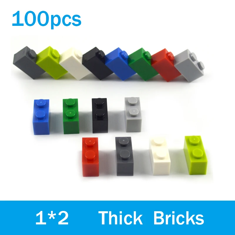 1*2 Dot Thick bricks 100pcs Educational Creative 1x2 Dot DIY Bulk Building Blocks Set Compatible with 3004 Classic Parts