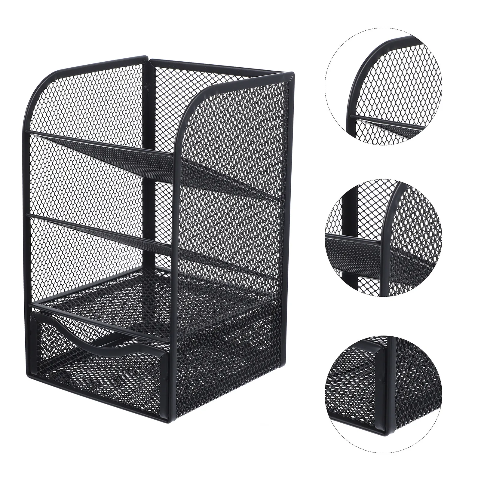 Metal Desktop Organizer with Inclined Pen Cup and Hidden Drawer Stylish Storage Rack for Pens Pencils Phones Remotes Office Desk