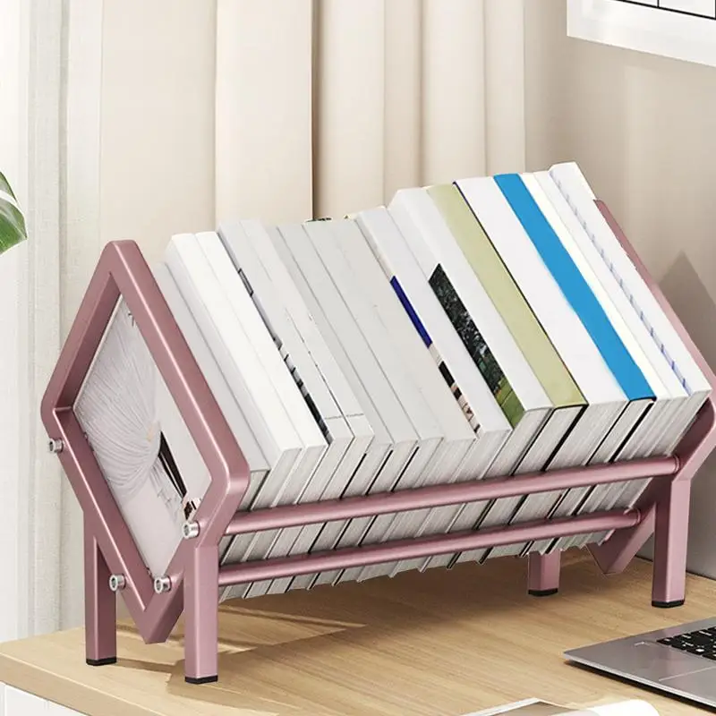 Tabletop Shelves Carbon Steel Tilted Book Organizer For Desk Multifunctional 15.7in Mini Book Shelf Storage Rack Organizer For