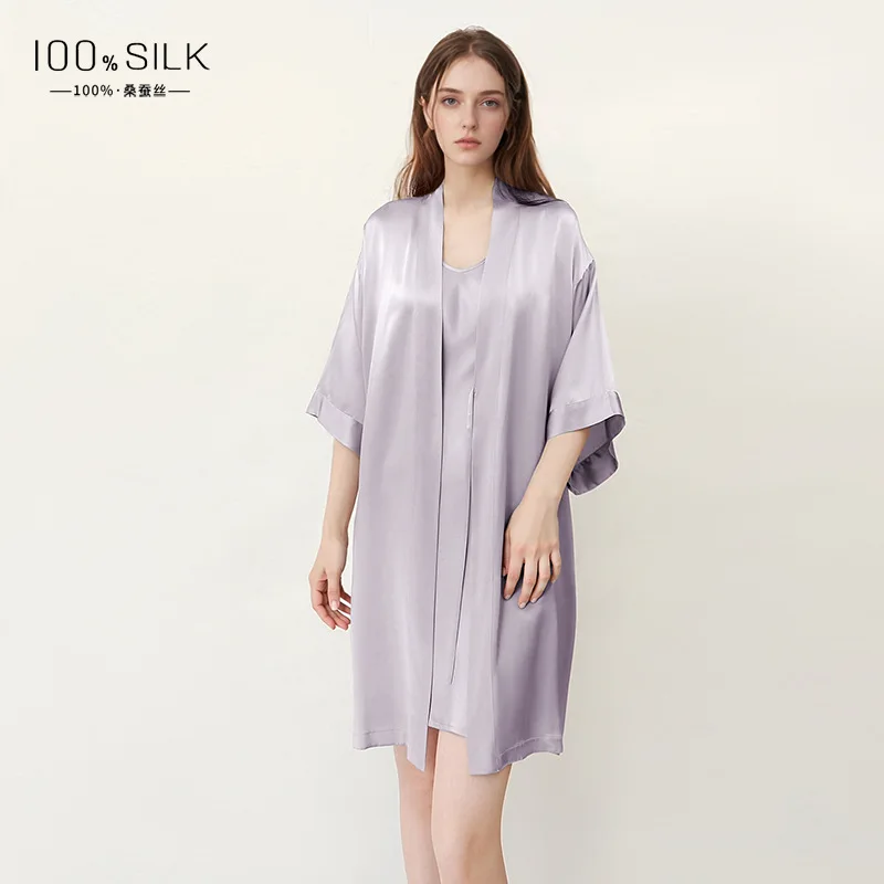 2026 16mm New Luxury Women's Real Silk Robe High end 100% Mulberry Silk Satin Luxury Loungewear Morning Gown Cozy Soft L Size