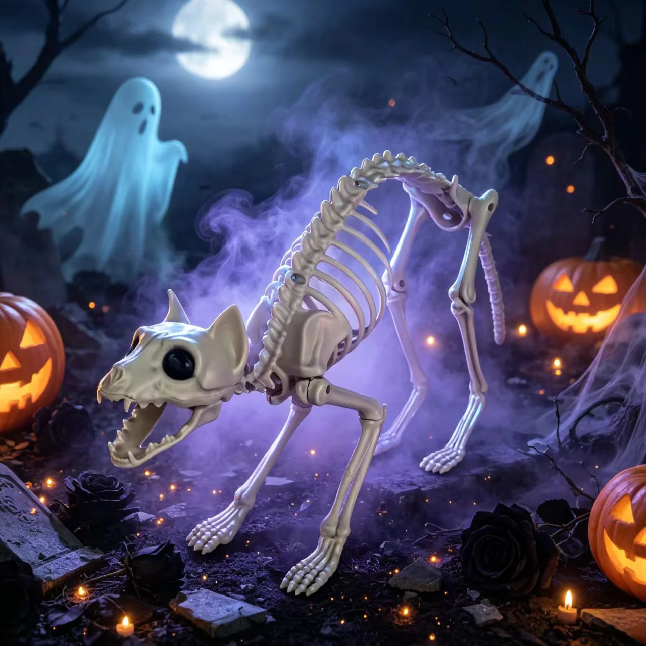 Halloween-Tierskelett-Modell: Katze und Maus, Gruselige Halloween-Dekoration, Requisiten für Geisterhäuser – Detail 5