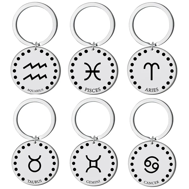 New 12 Constellation Keychain Pendant Zodiac Key Chains Aries, Taurus,Leo, Virgo, Libra, Scorpio, Capricorn, Aquarius