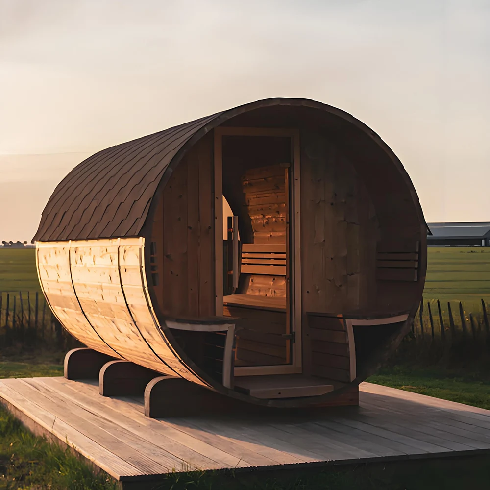 

Customizable Barrel Sauna Room for 2 to 3 People Outdoor for Relieving Fatigue