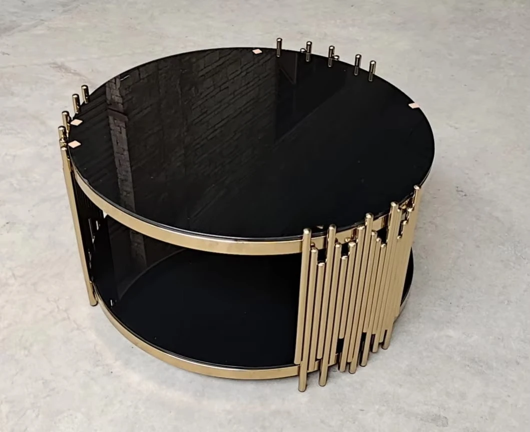 Gold stainless steel center table Living room round coffee table Mirror tempered glass coffee table