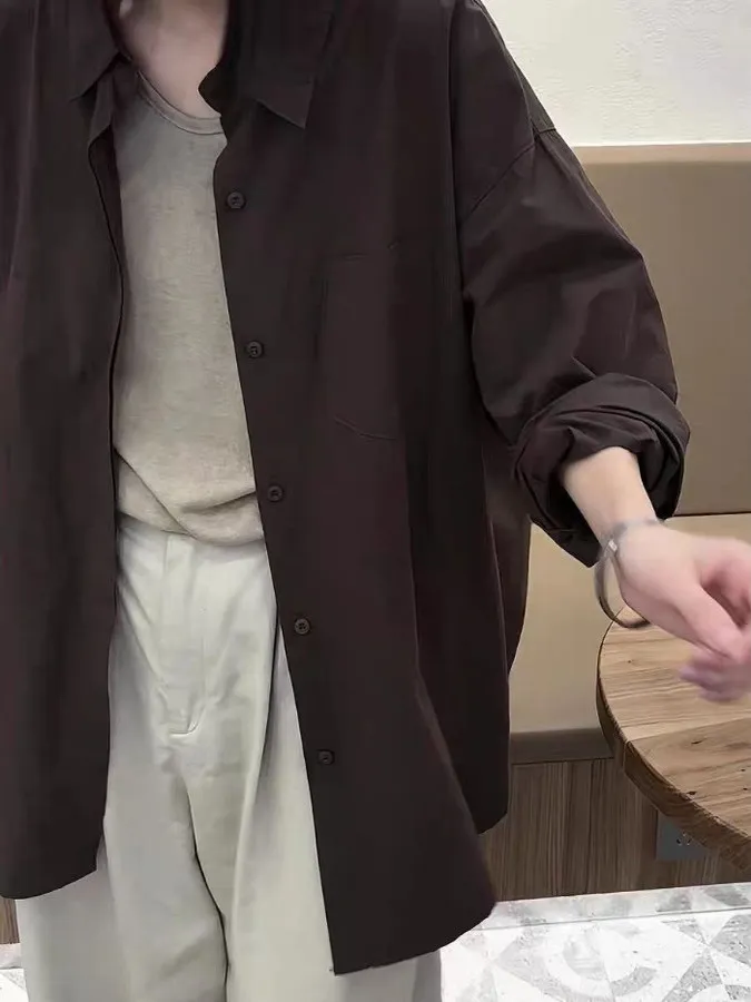 

Женская повседневная верхняя одежда в стиле ретро Coffee Long Sve Irt Lazy Sle корейской системы, брендовая верхняя одежда Withdn Autumn Season Regular Fit