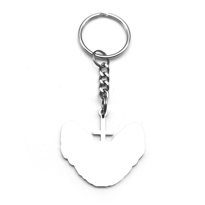 Goth Witchcraft Sphinx Hairless Cat Key Chain for Women Men Stainless Steel Gold Black Color Inverted Cross Key Ring Jewelry