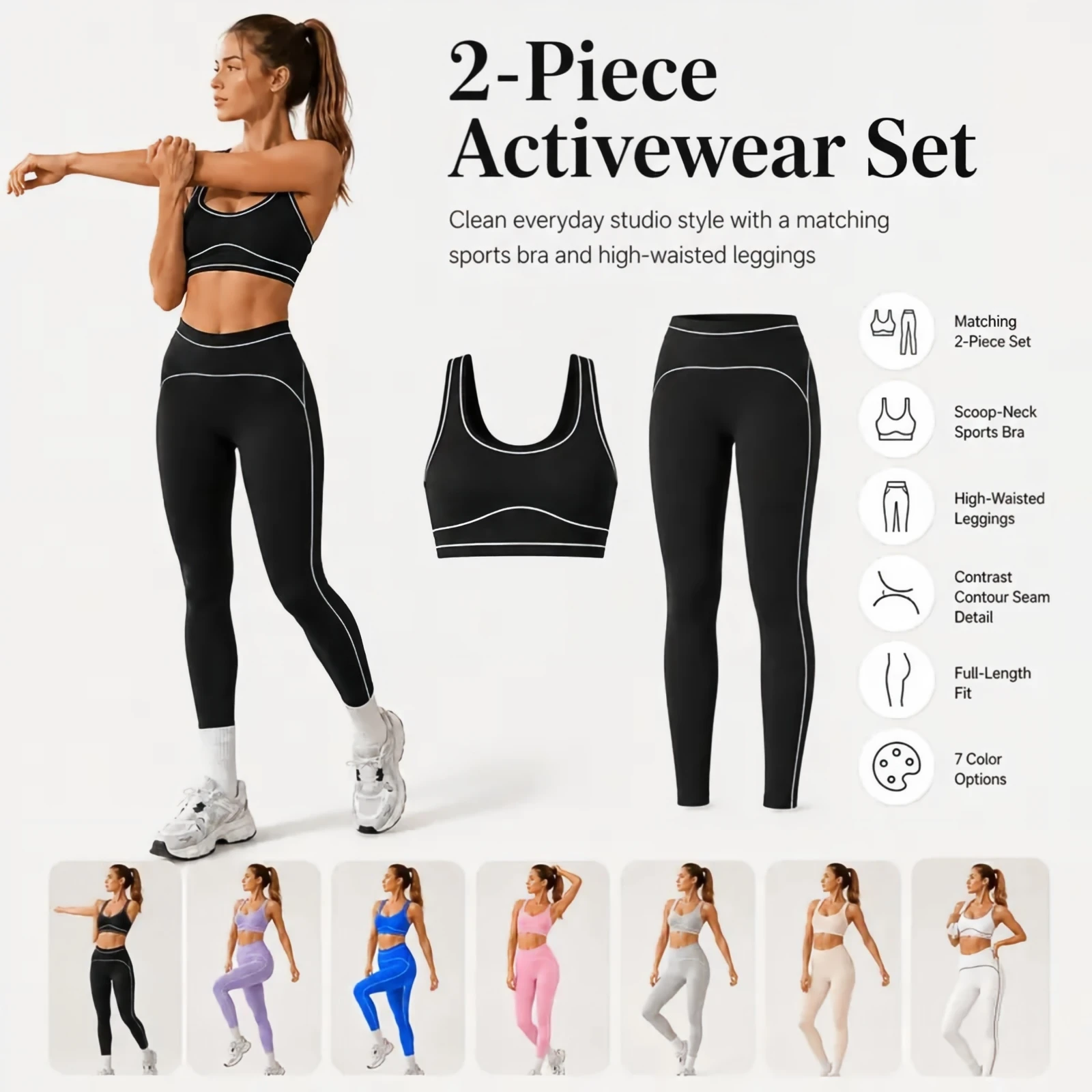 Women Yoga Set Two Piece Sports Bra Leggings Stretchy Slim Fit Shock Absorbing Minimalist Gym Workout Activewear