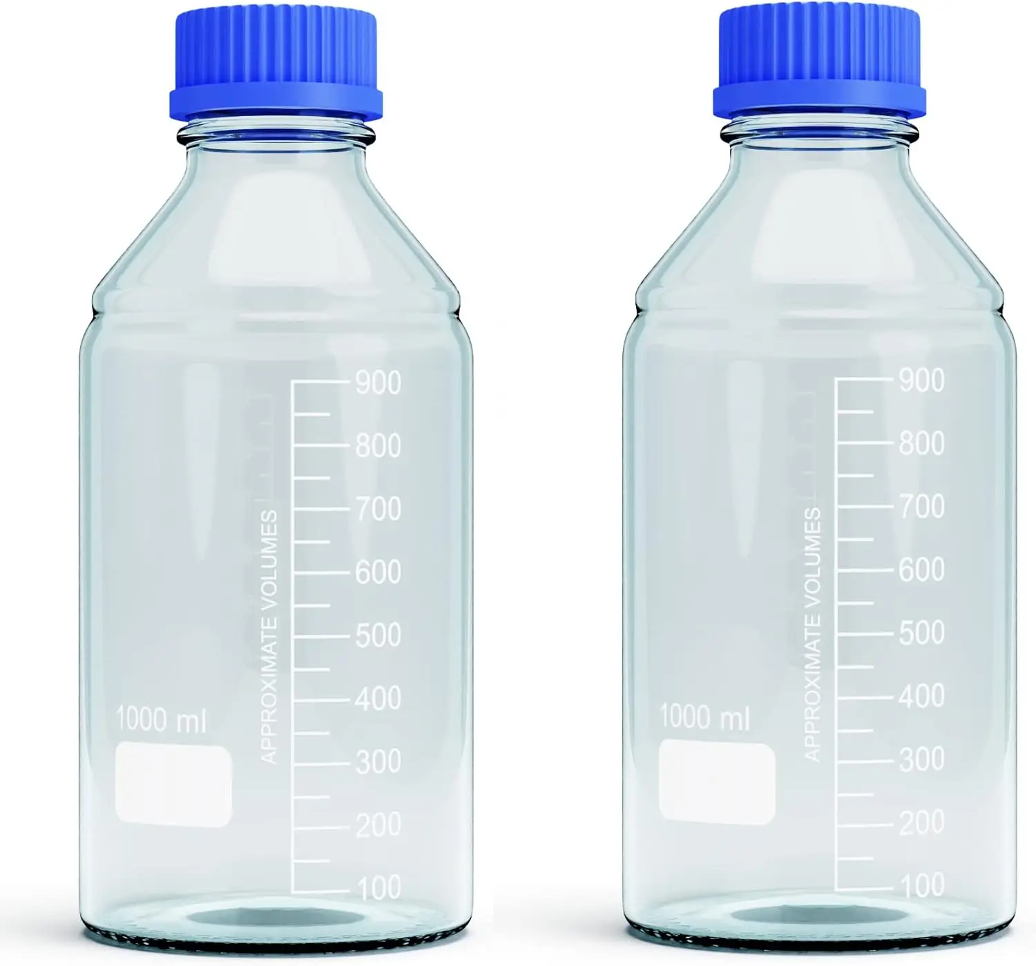 

1000ml Borosilicate Glass Storage Bottles, 2-Pack with Leakproof GL45 Blue Screw Caps