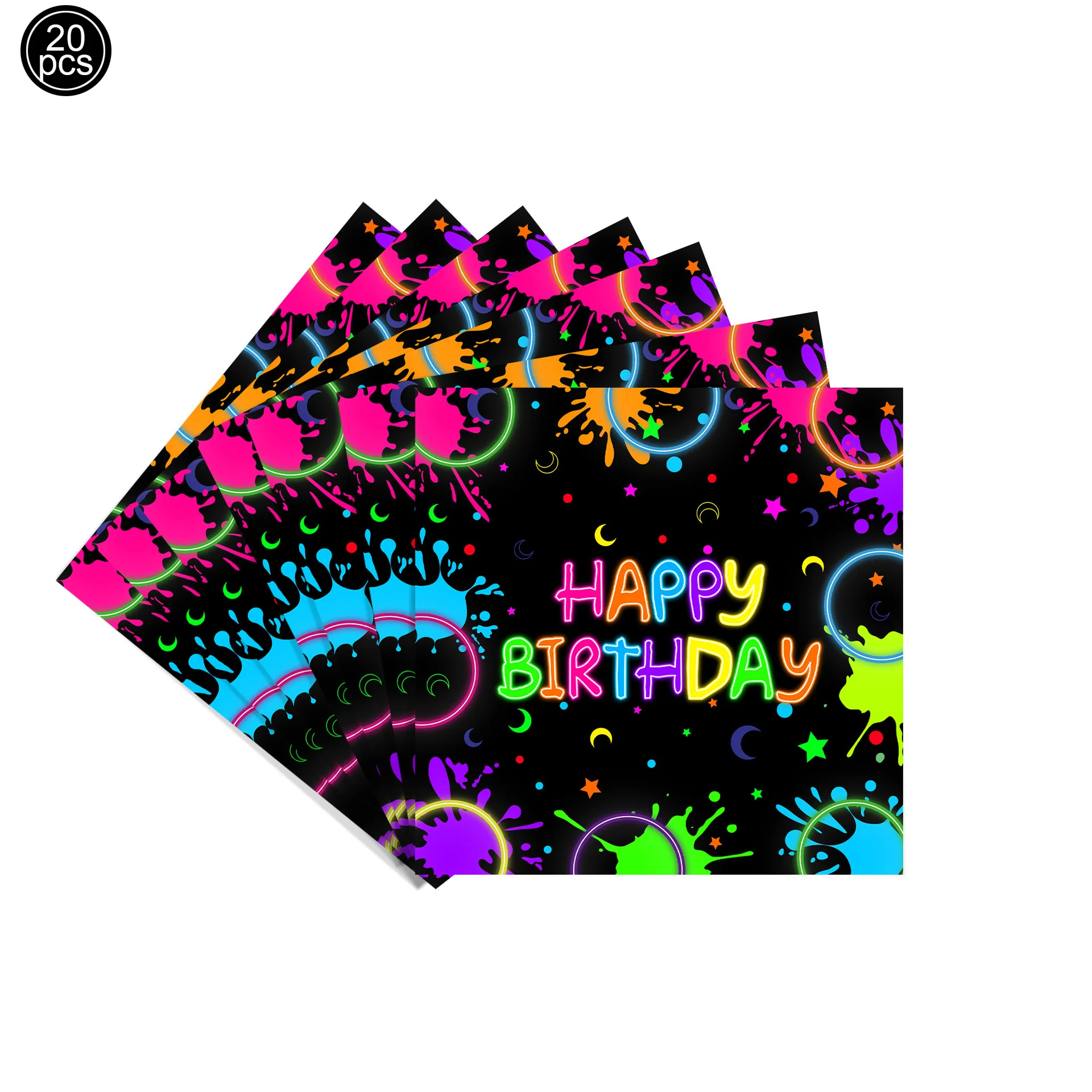 Einweggeschirr mit Neon-Thema, Pappteller, Tassen, Servietten, Banner, Tischdecke, Let's Glow, alles Gute zum Geburtstag, Party-Dekorationszubehör – Detail 6