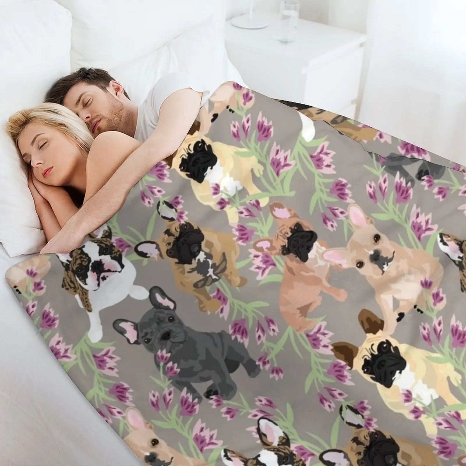 بطانية رمي الزهور من Frenchie، بطانيات زخرفية ثقيلة ذات شعر دافئ