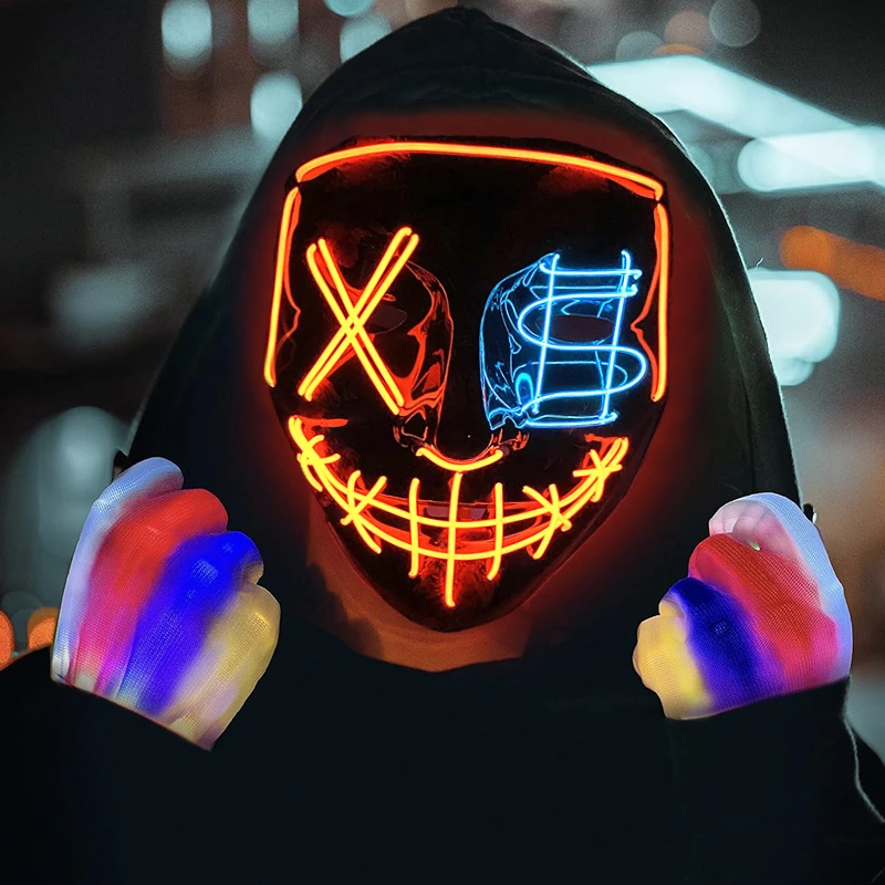

Wireless Horror Luminous Purge Mask Glowing LED Face Mask Cosplay Supplies Light Up Disguise Mask For Men For Adult Kids