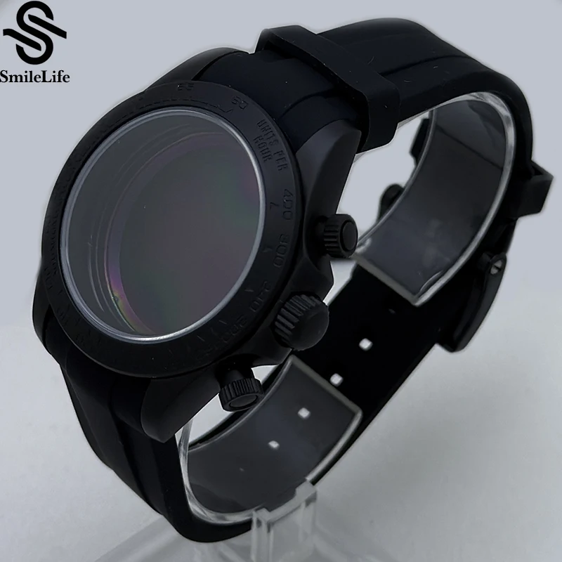 

SmileLife 39mm Black Matte VK63 Watch Case With Rubber Strap Sapphire Glass Fit VK63 Quartz Movement Watch Accessories