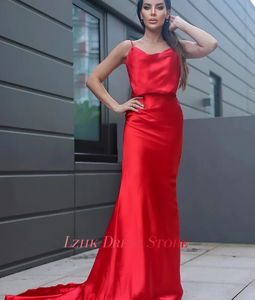 Abito da sera personalizzato con spalline a sirena in raso sexy personalizzato Abiti da celebrità senza maniche con scollo a cuore di alta qualità