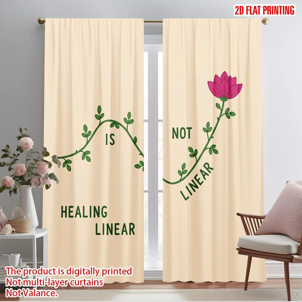 

2pcs 2D flat printing Drapes Healing is not linear flower Fabric Without Electricity Festive Holiday Use for Bedroom Office