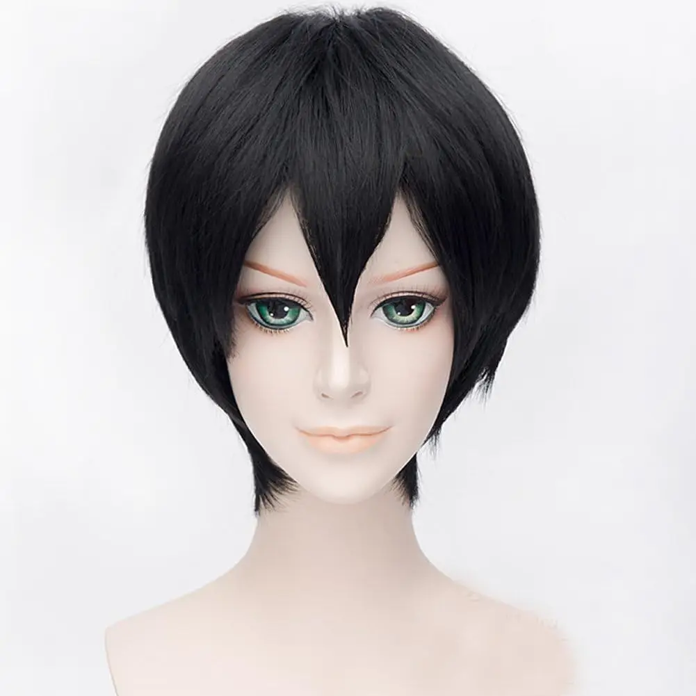 

Men's Wigs Male Black Short Straight Hair Wigs Cosplay Party Black Anime Cosplay Anime Wigs for Men Boys
