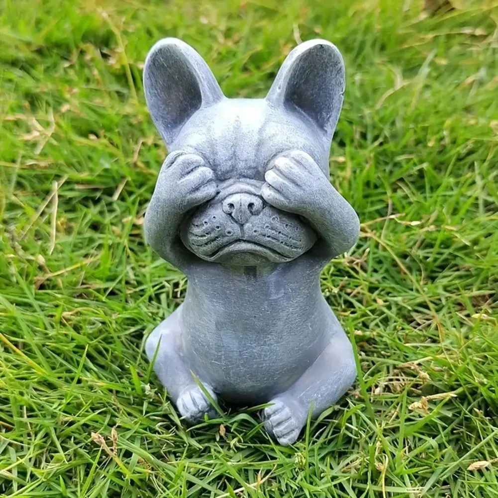 Outdoor Indoor Dual-purpose Decor Handmade Resin Bulldog Figurine No See No Speak No Hear Evil Dog Statue Indoor Garden Desk