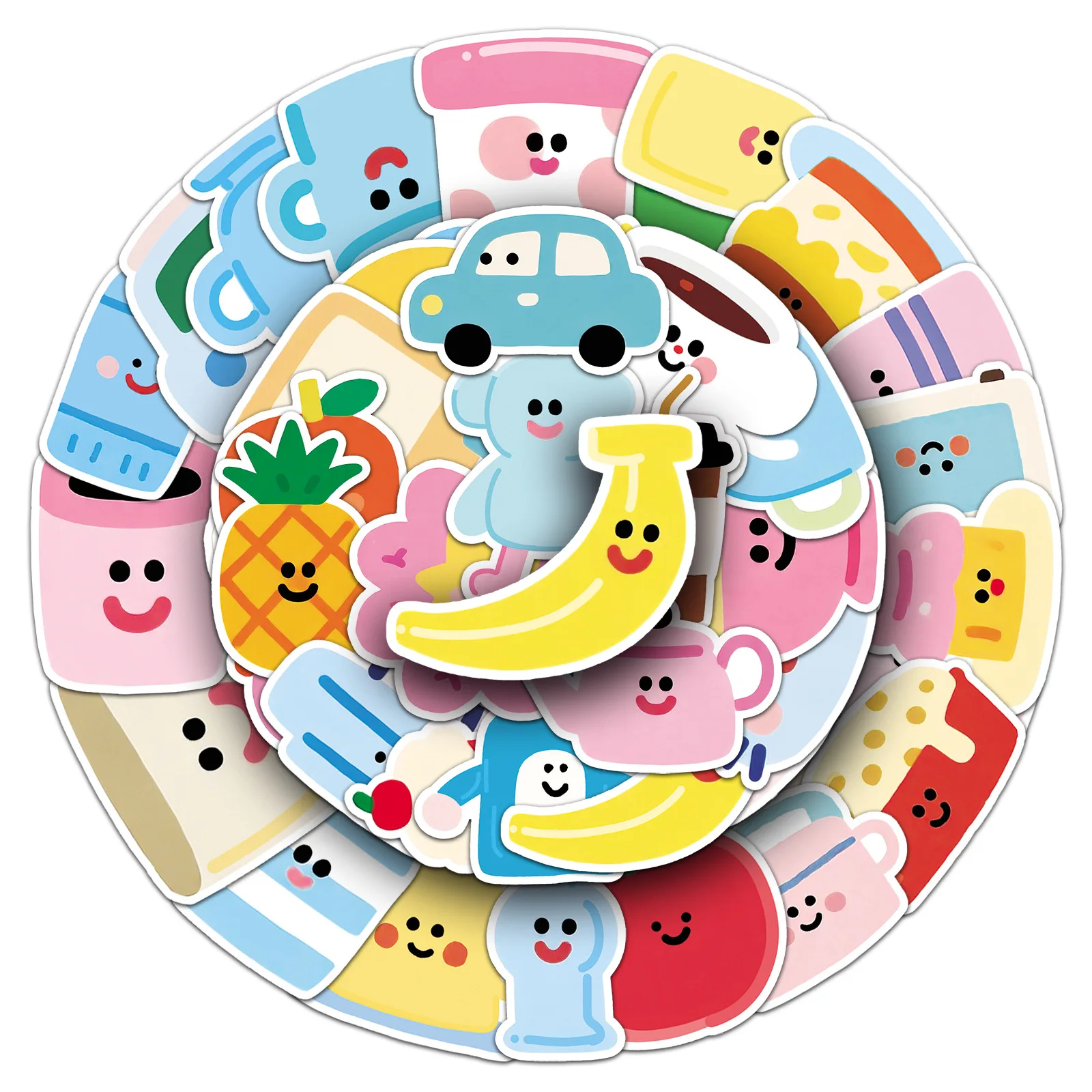 50PCS Children Funny Stickers Waterproof Cartoon Color Simple Painting Graffiti  Decoration DIY Toys Luggage Phone Bike Guitar