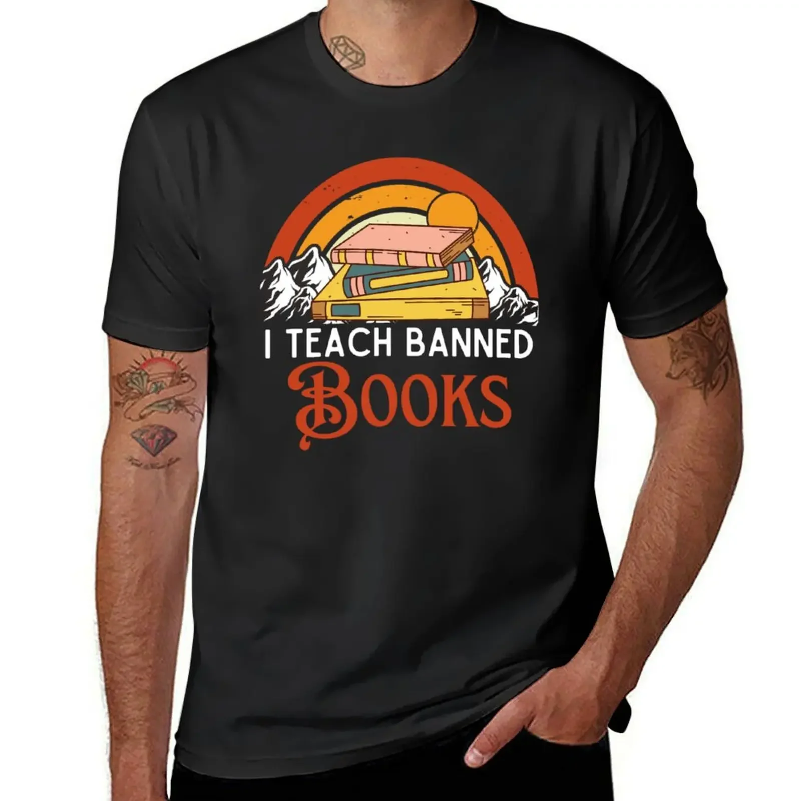 Vintage i teach Banned Books Week, funny teachers book T-Shirt blacks tees custom shirt mens graphic t-shirts pack