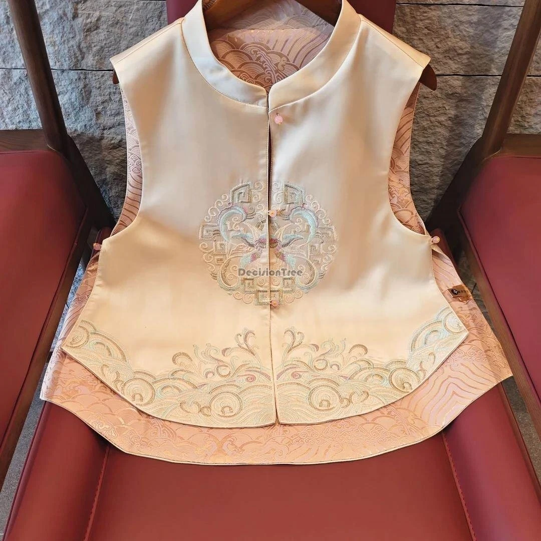 2026 new chinese traditional fashion style tang sauit jacket for women new embroidery stand collar sleeveless retro style top