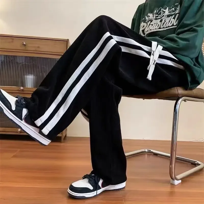 

Spring Baggy Striped Sweatpants Men Fashion Straight Pants Hip Hop Streetwear Harajuku Trousers Joggers Bottoms Y2K Men Clothing