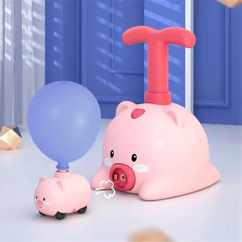 Aerodynamic Balloon Car Children's Cartoon Pig Manual Balloon Inflator Puzzle Press Type Balloon Inflated Glide Piggy Car