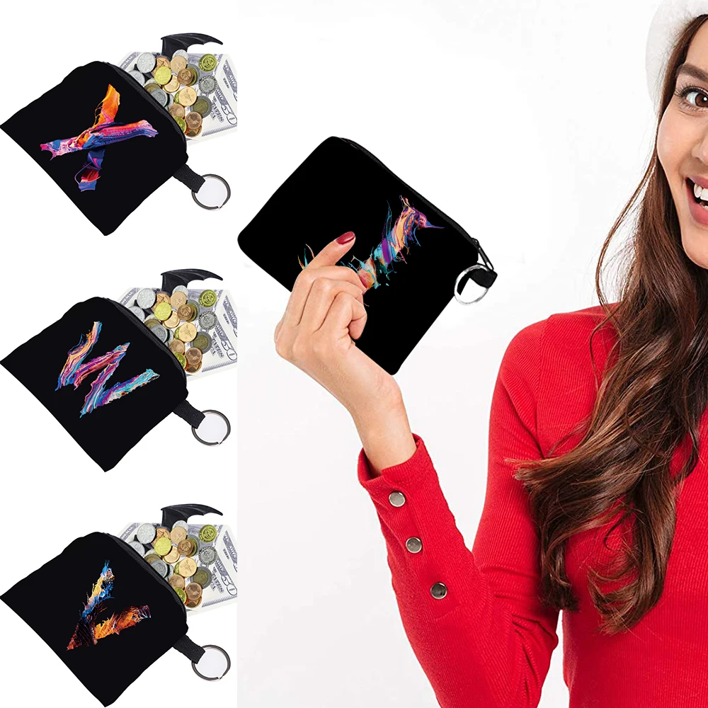 Women's Travel Cosmetic Bag Portable Mini Coin Purse Purse Paint Letter Zipper Pouch Coins and Cards Tote Bags