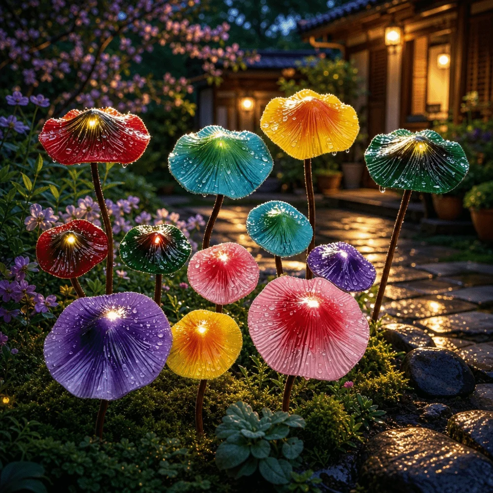Colorful Garden Decoration Simulation Flower Funny Metal Mushroom Ornaments Ornaments Rusty Yard Leaf Stakes Courtyard Use