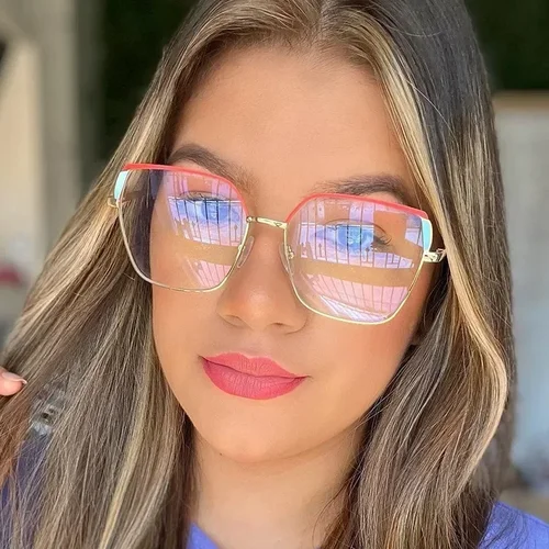 Gafas con montura cuadrada para mujer, lentes de Metal Anti luz azul para ordenador, miopía, óptica, 2024