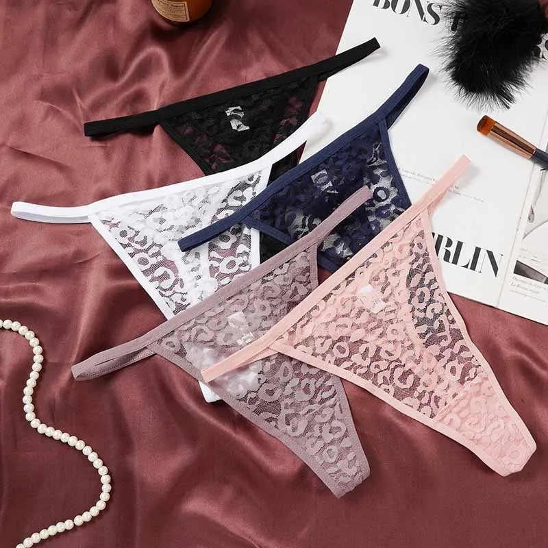 ALLTOOALL 4PCS Sexy Girls G String Lace Panties Women Thong Transparent Lingerie Breathable Female Hollow Low Waist Underpants