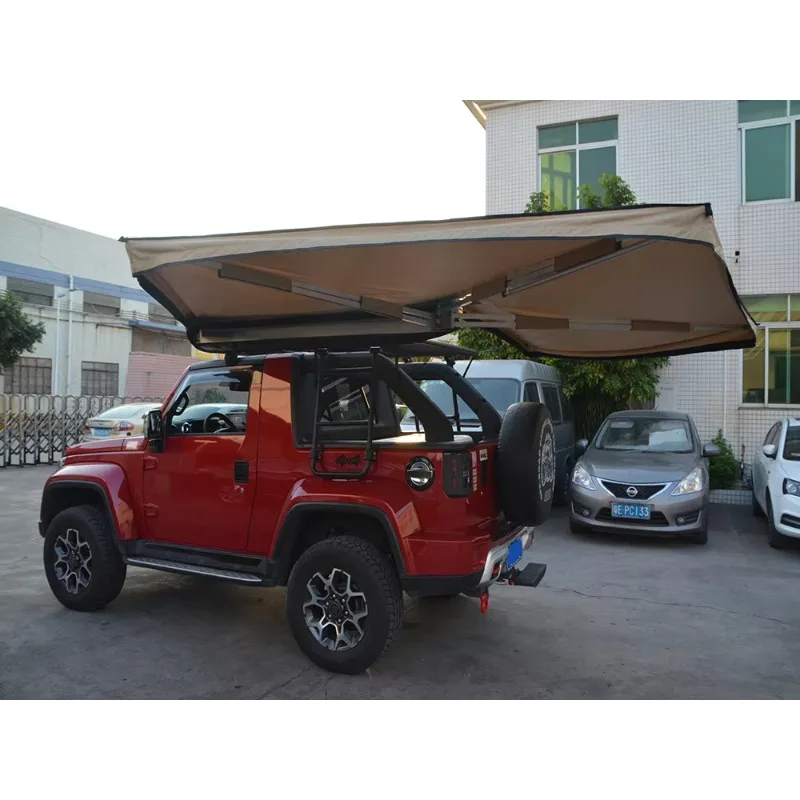 Camping 270 Degree Fan Shaped Umbrella Aluminium Alloy Fox Wing Awning Car Side 270 Awning With Support Legs