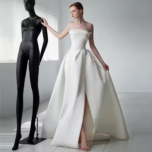 French Luxury White Satin Trailing Wedding Dresses for Bride 2026 Women Elegant Sexy Strapless Long Prom Party Dress vestidos - Image 4