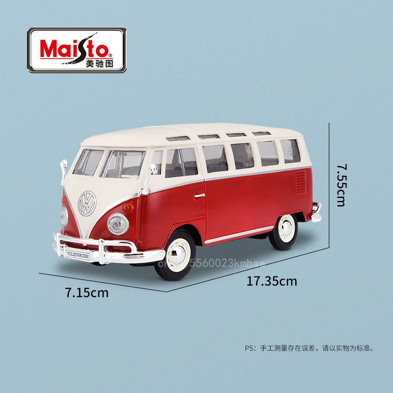 1:24 Maisto Volkswagen Van Model samochodu Samba Bus Alloy Luksusowy pojazd Diecast Edition Kolekcja zabawek Ozdoba na biurko Prezent dla dzieci