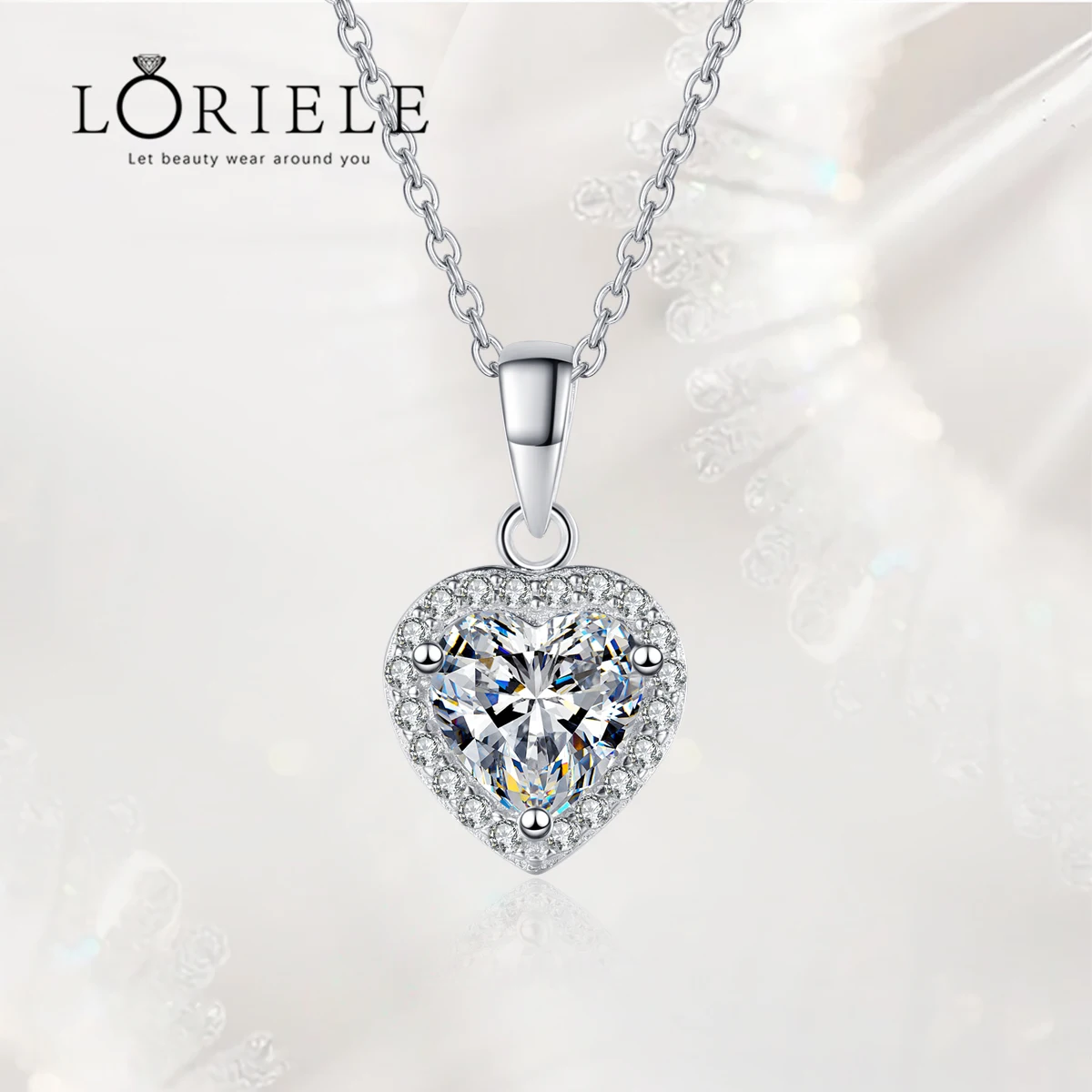 

LORIELE 1ct Heart Cut Moissanite Necklace for Women Colorless Classic Pendant 100% S925 Sterling Silver Chain Jewelry Wholesale