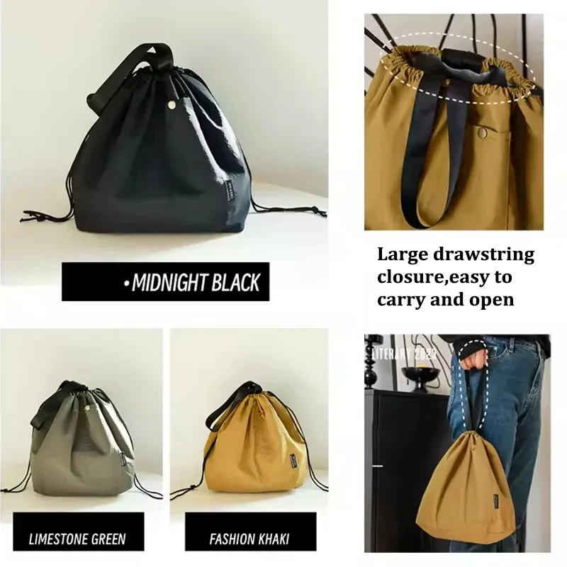 Borsa da pranzo coreana giapponese in tela di cotone grande tinta unita con coulisse borsa da picnic portatile con isolamento termico Bento Box