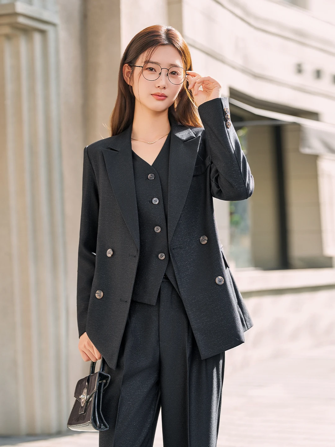 Elegant Women's Suit Vest Set Professional Career Casual Commute Interview Business Style Polyester Fiber Long Sleeve