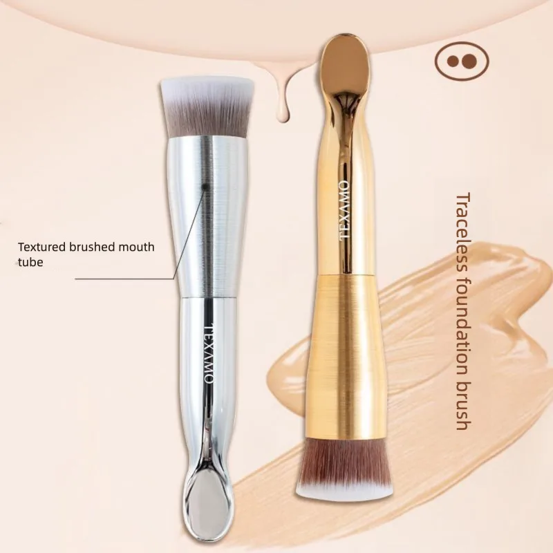 Texamo/Daimo Curved Handle Small Bucket Foundation Makeup Brush - Liquid Special Non-Powder Absorbing Flat Head for pro Use
