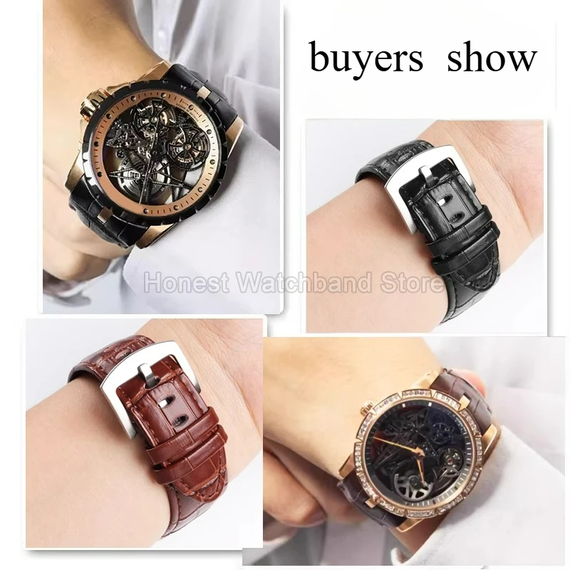 26 мм коричневый/черный эластичный гибкий изысканный аксессуар для часов из воловьей кожи для Roger Dubuis EXCALIBUR бамбуковый тканевый ремешок для часов