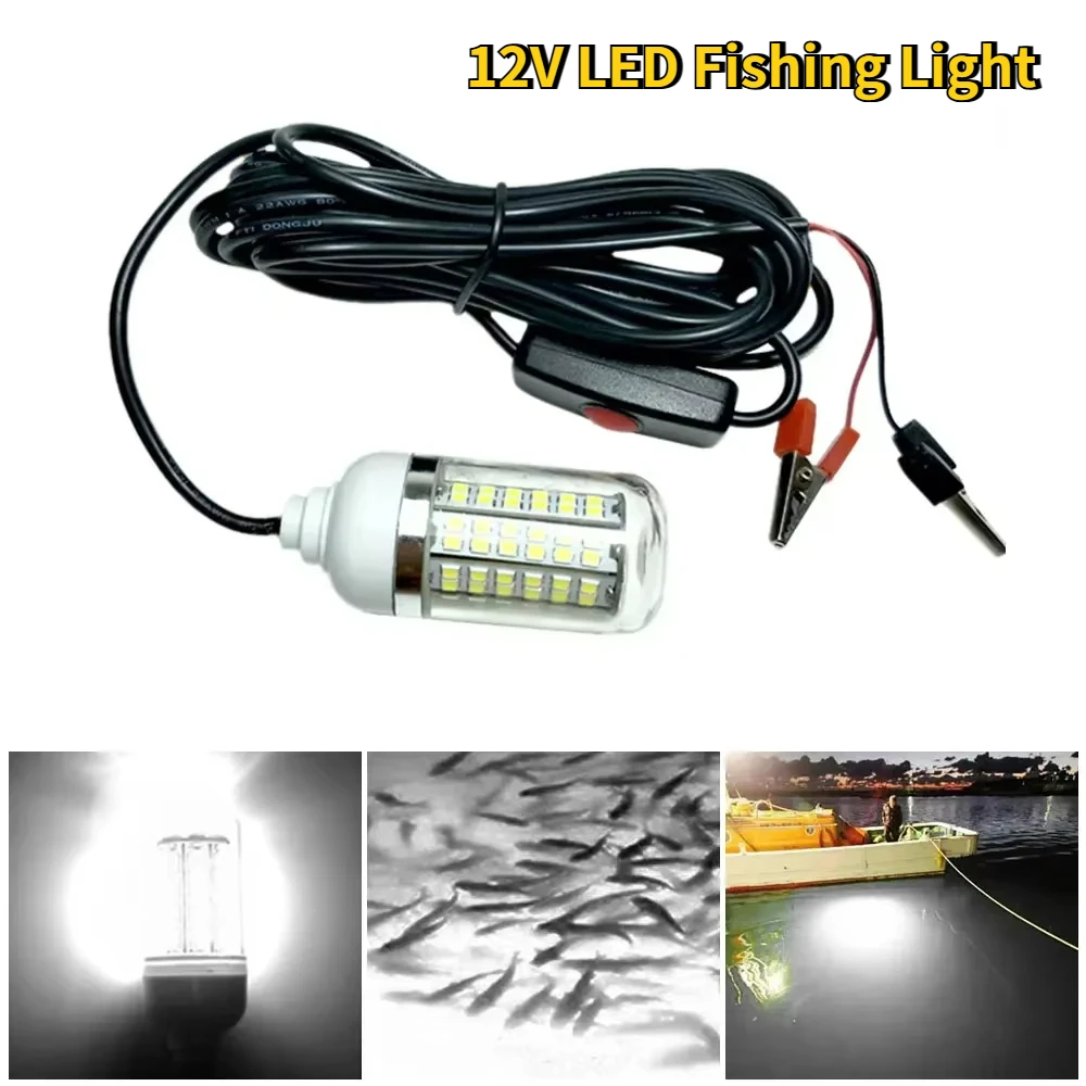 

12 В светодиодный светильник для рыбалки, 100 Вт, IP68, лампа для поиска рыбы, 108 светодиодов, 2835 SMD, привлекает креветки, кальмары, 4 цвета, подводные фонари