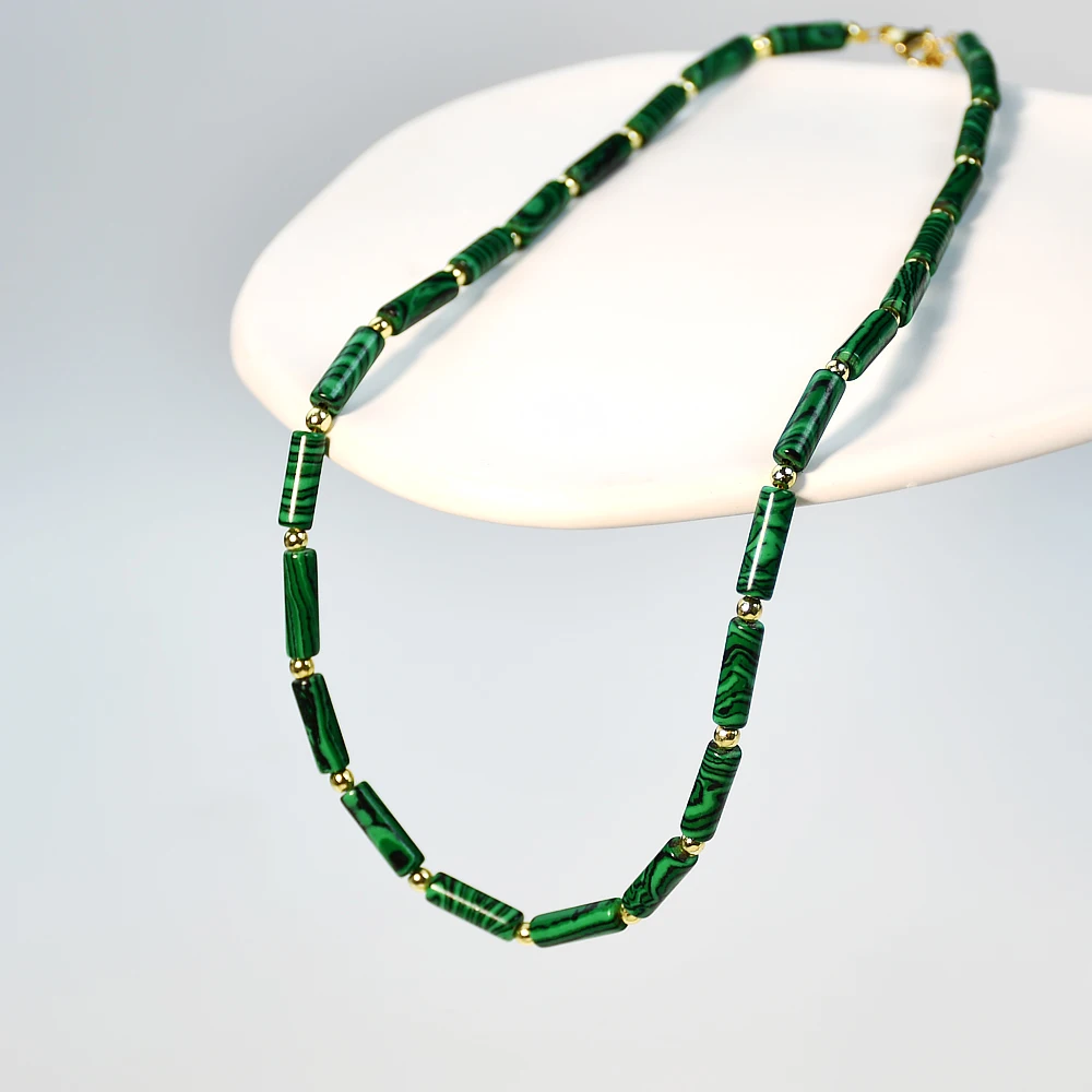 Yumfeel Green Malachite Beaded Necklace Women Fashion Simple Natural Stone Jewelry Gift