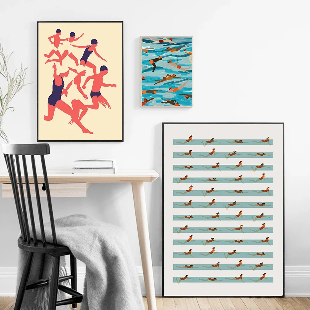 Póster abstracto de agua de mar e impresión, pintura en lienzo para piscina, imagen artística de pared para sala de estar, decorativa moderna en el W